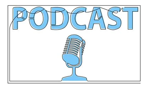 Continuous line podcast logo with microphone イラスト素材