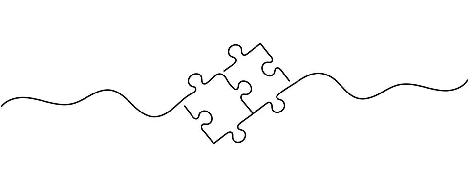 Continuous line puzzle icon representing teamwork and business solution. Ed.. Stock Illustration