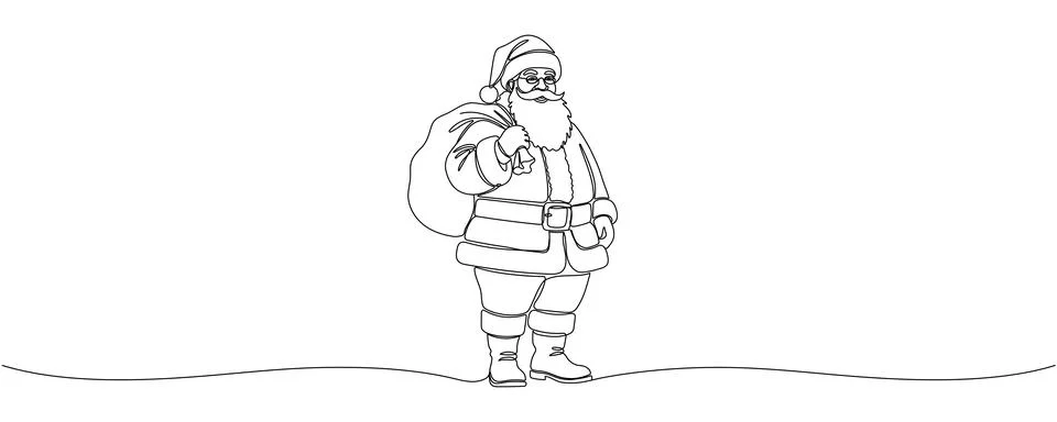 Continuous line of Santa. One line Black white christmas sketch the Santa C.. Stock Illustration