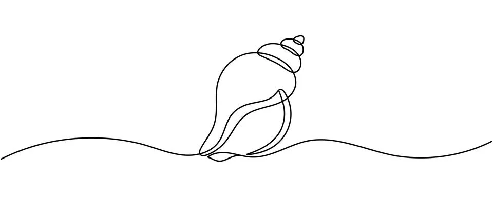 Continuous line seashell icon representing ocean beach vacation. Editable s.. Stock Illustration