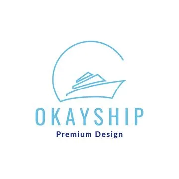 Continuous line ship circle logo design vector graphic symbol icon sign ill.. Stock Illustration