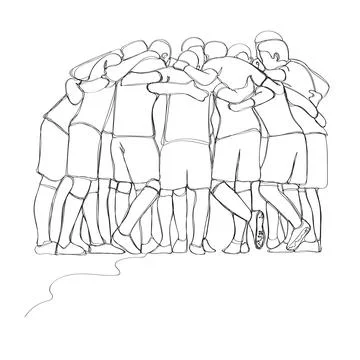 Continuous line of soccer team huddled in a circle for team spirit. Stock Illustration