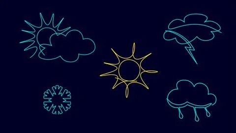 Continuous line sun cloud art. Single line sketch sunny summer travel concept Stock Illustration