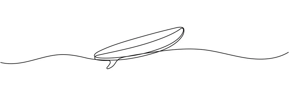 Continuous line surfboard icon representing surfing and summer water sports.. Иллюстрация