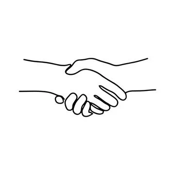 Continuous line of two hands shaking, symbol of partnership, agreement, bus.. Stock Illustration