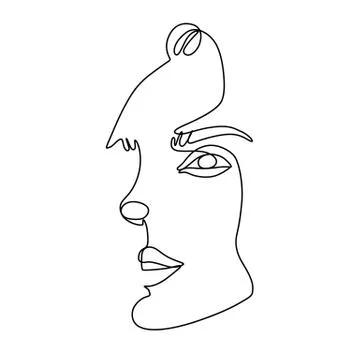 Continuous line vector drawing. Face silhouette. Abstract portrait. Stock Illustration
