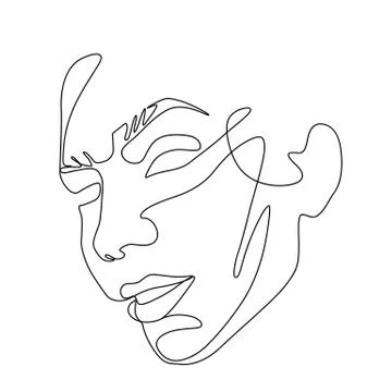 Continuous line vector drawing. Face silhouette. Abstract portrait. Stock Illustration