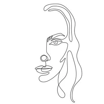 Continuous line vector drawing. Face silhouette. Abstract portrait. Stock Illustration