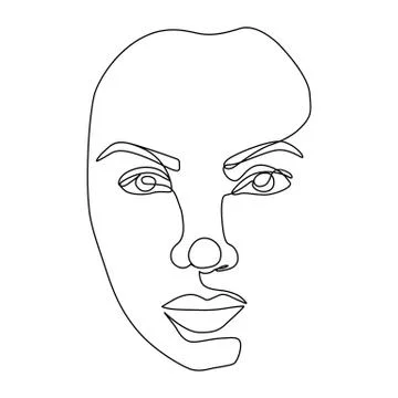 Continuous line vector drawing. Face silhouette. Abstract portrait. Stock Illustration