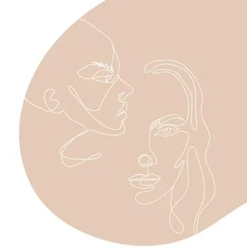 Continuous line vector drawing. Face silhouette. Abstract portrait. Stock Illustration