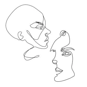 Continuous line vector drawing. Face silhouette. Abstract portrait. Stock Illustration