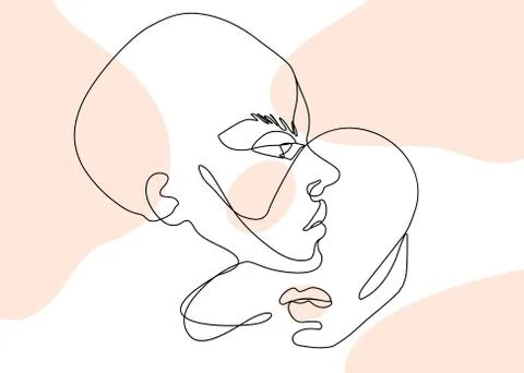 Continuous line vector drawing. Set of faces silhouettes. Abstract portrait. Stock Illustration