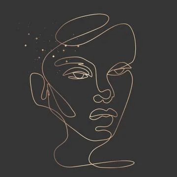 Continuous line vector drawing. Set of faces silhouettes. Abstract portrait. Stock Illustration