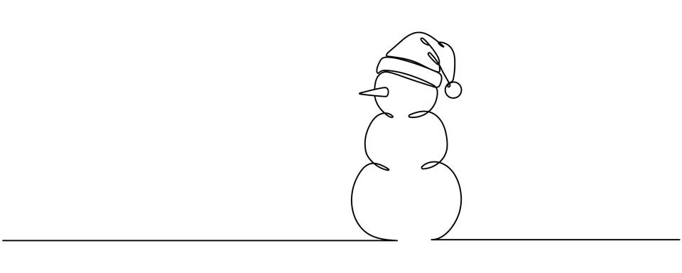 Continuous line vector illustration drawing of Snowman, Concept of Christmas. Stock Illustration