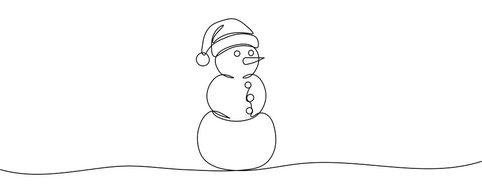 Continuous line vector illustration drawing of Snowman, Concept of Christmas. Stock Illustration