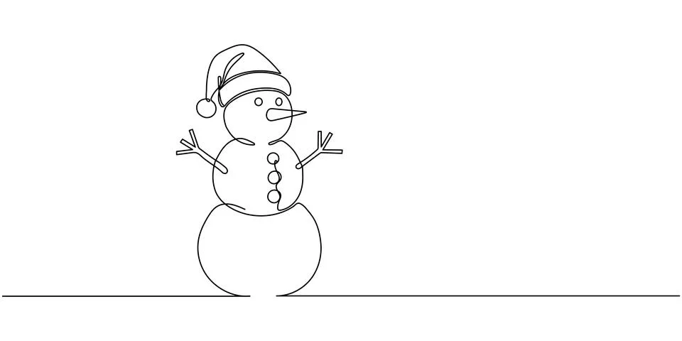 Continuous line vector illustration drawing of Snowman, Concept of Christmas. Stock Illustration