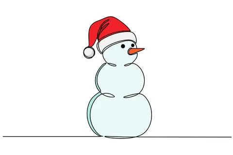 Continuous line vector illustration drawing of Snowman, Concept of Christmas. Stock Illustration