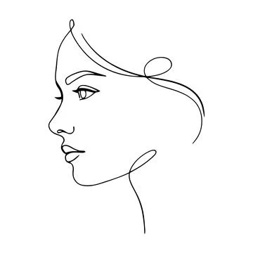Continuous line of a woman side profile with flowing hair, simple black con.. Stock Illustration