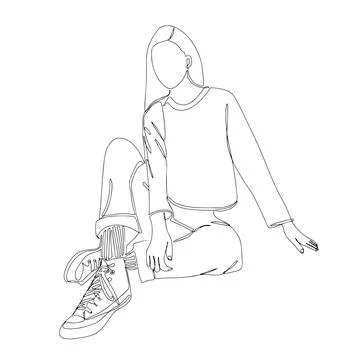 Continuous linear drawing or drawing one line of a beautiful girl. Stock Illustration