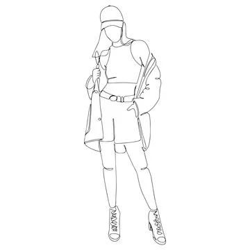Continuous linear drawing or drawing one line of a beautiful girl. Print for Stock Illustration
