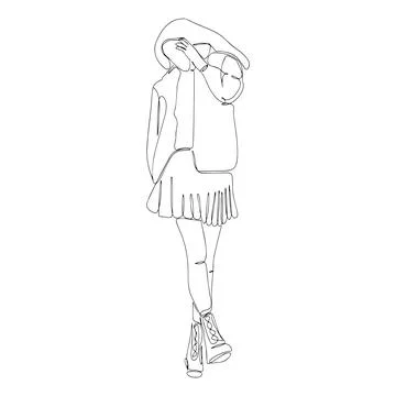 Continuous linear drawing or drawing one line of a beautiful girl. Stock Illustration