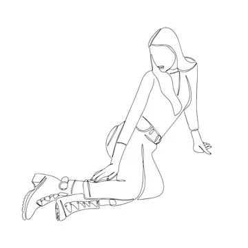 Continuous linear drawing or drawing one line of a beautiful girl. Print for Stock Illustration