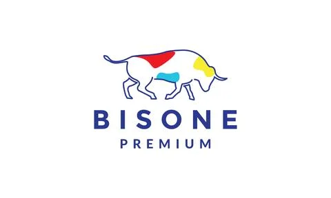 Continuous lines colorful bison logo symbol vector icon illustration graphi.. Stock Illustration