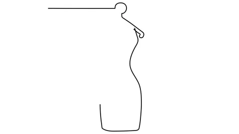Continuous lines of woman vector objects on hangers simple hand drawn illust Stock Footage 143389823