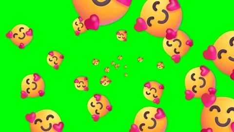 Continuous Loop of Falling Love Emoji Faces on Green Screen Stock Footage 347628334
