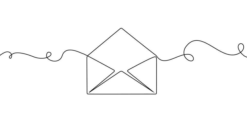 Continuous mail line one art icon email letter vector paper message. Art Stock Illustration