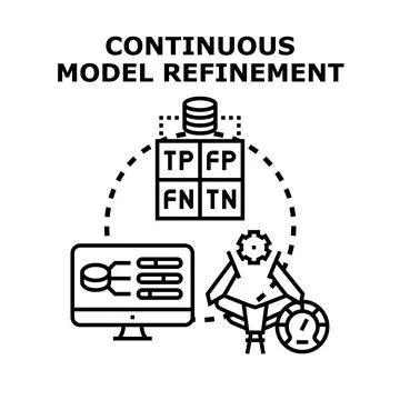Continuous model refinement process for machine learning improvement Stock Illustration