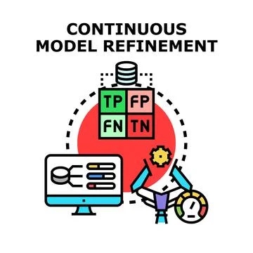 Continuous model refinement process for machine learning improvement Stock Illustration