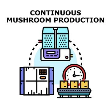 Continuous mushroom production process vector concept Stock Illustration