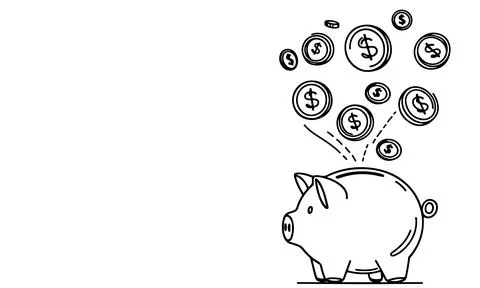 Continuous one black line coins falling in Piggy bank doodle style vector i.. Stock Illustration