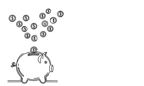 Continuous one black line coins falling in Piggy bank doodle style vector i.. Stock Illustration
