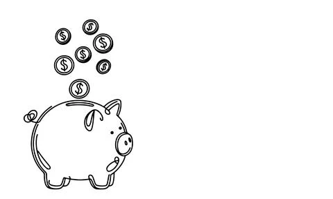 Continuous one black line coins falling in Piggy bank doodle style vector i.. Stock Illustration