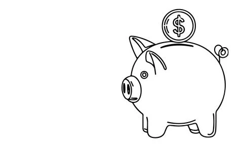 Continuous one black line coins falling in Piggy bank doodle style vector i.. Stock Illustration
