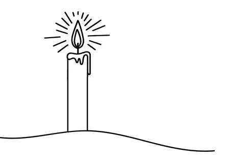 Continuous one black line drawing of candle light outline doodle vector ill.. Stock Illustration