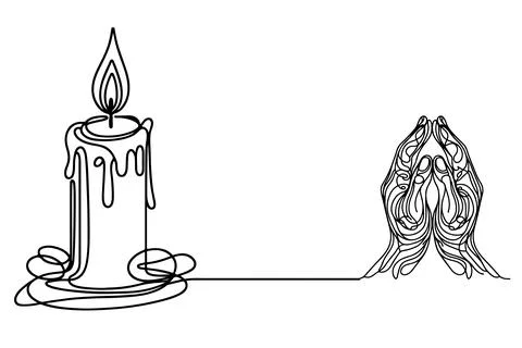 Continuous one black line drawing of candle light outline doodle vector ill.. Stock Illustration