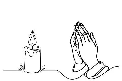 Continuous one black line drawing of candle light outline doodle vector ill.. Stock Illustration