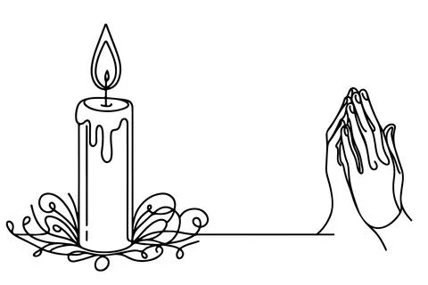 Continuous one black line drawing of candle light outline doodle vector ill.. Stock Illustration