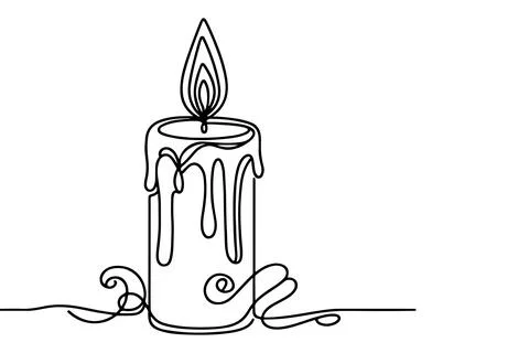 Continuous one black line drawing of candle light outline doodle vector ill.. Stock Illustration