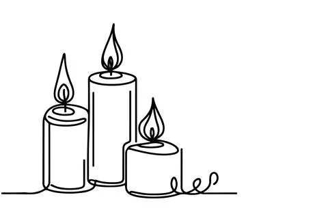 Continuous one black line drawing of candle light outline doodle vector ill.. Stock Illustration