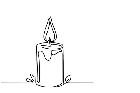 Continuous one black line drawing of candle light outline doodle vector ill.. Stock Illustration