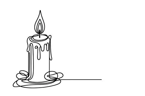 Continuous one black line drawing of candle light outline doodle vector ill.. Stock Illustration