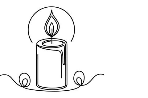 Continuous one black line drawing of candle light outline doodle vector ill.. Stock Illustration