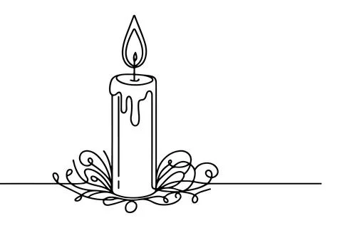 Continuous one black line drawing of candle light outline doodle vector ill.. Illustrazione stock