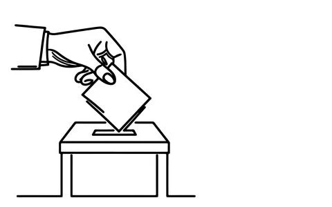 Continuous one black line drawing hand putting a ballot paper into a ballot.. Stock Illustration