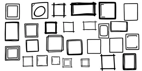 Continuous one black line freehand drawing black square frame set line stro.. Stock Illustration