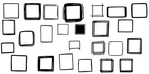 Continuous one black line freehand drawing black square frame set line stro.. Stock Illustration